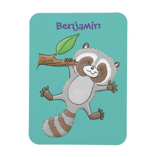 Imán Ilustracion de bebé de raccoon feliz lindo