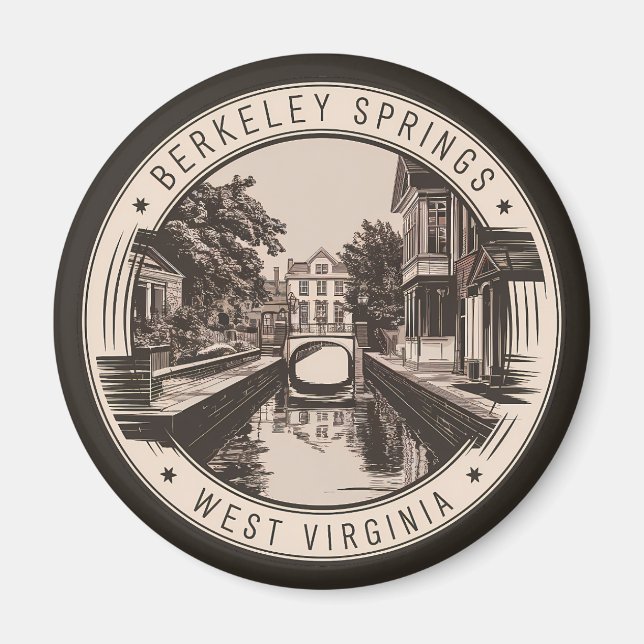 Imán Ilustración de Berkeley Springs West Virginia Badg (Frente)