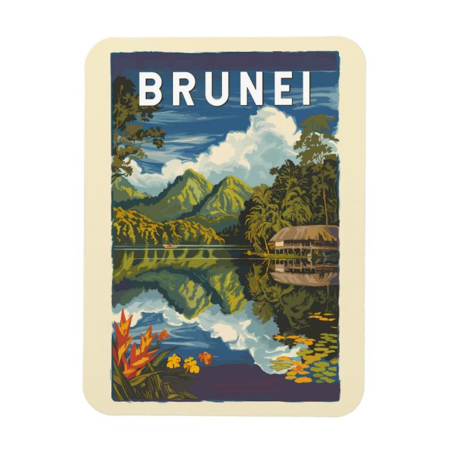 Imán Ilustracion de Brunéi Painterly Viaje de arte cose (Vertical)