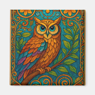 Imán Ilustración de búho de arte popular místico – Boho