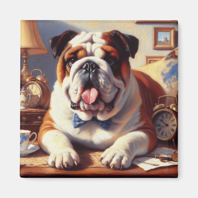 Imán Ilustracion de Bulldog inglés vintage (Frente)