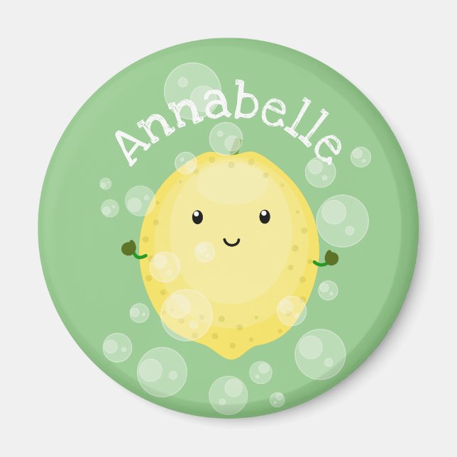Imán Ilustracion de burbujas de personalizado de limón (Frente)