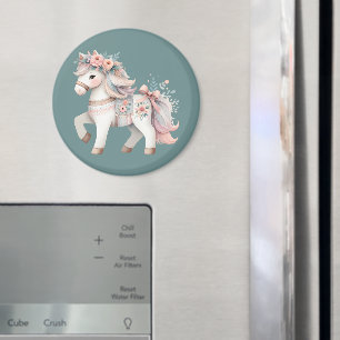 Imán Ilustración de caballo fantástico en pastel floral