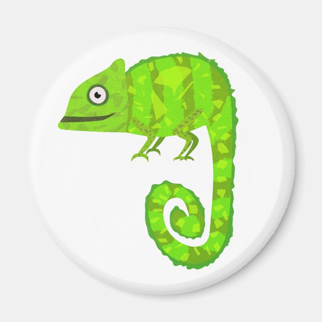 Imán Ilustración de camaleón verde lindo Reptil tropica (Frente)