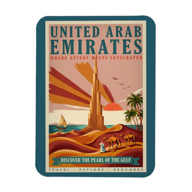 Imán Ilustración de camello de Emiratos Árabes Unidos B (Vertical)