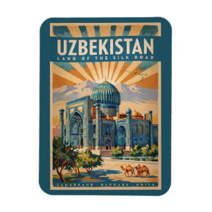 Imán Ilustración de camello de Uzbekistán Arte de viaje