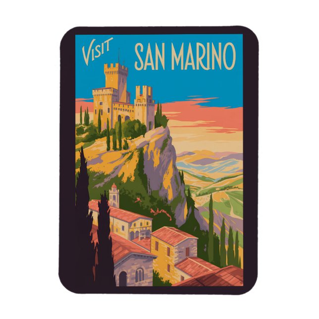 Imán Ilustración de Castillo de San Marino Arte de Viaj (Vertical)