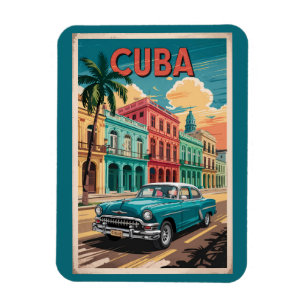 Imán Ilustración de coche clásico de Cuba Arte de viaje
