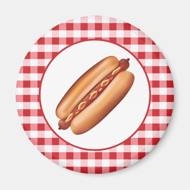Imán Ilustración de comida rápida de hot dog sobre ging (Frente)