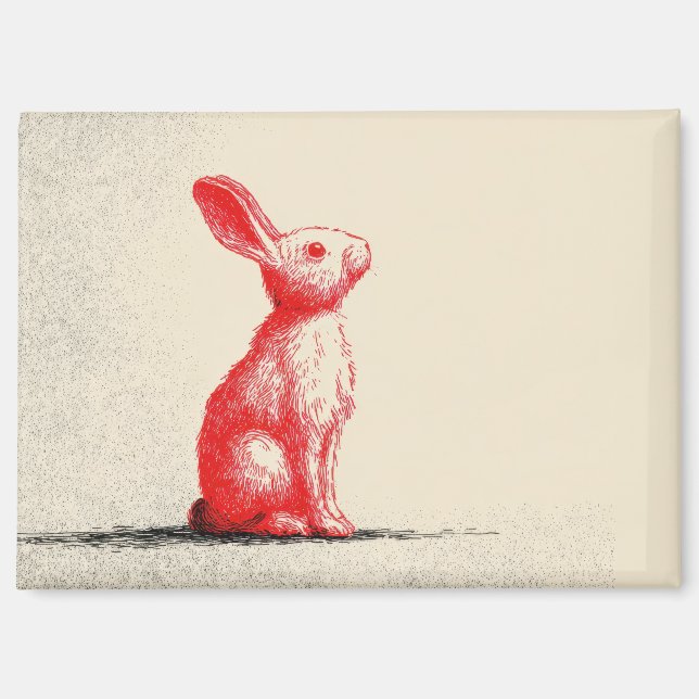 Imán Ilustración de conejo rojo - Anima vintage minimal (Anverso)