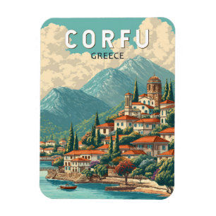 Imán Ilustración de Corfú Grecia Arte de Viaje Vintage