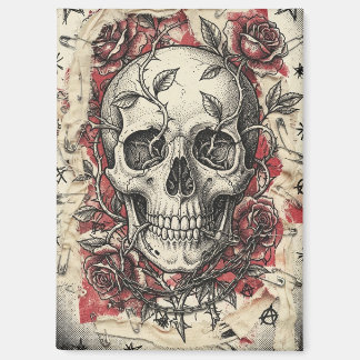 Imán Ilustración de cráneo y rosas de Grunge Punk