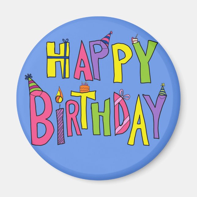 Imán Ilustracion de cumpleaños feliz y colorido (Frente)