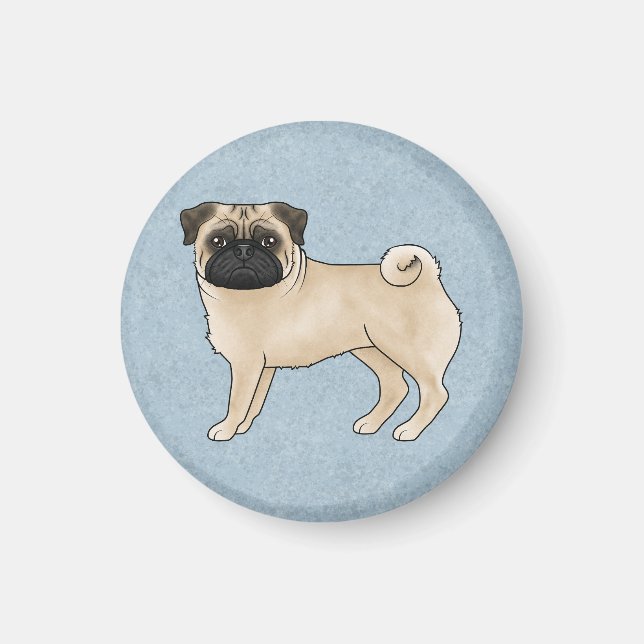 Imán Ilustración de dibujos animados de Pug azul de per (Frente)