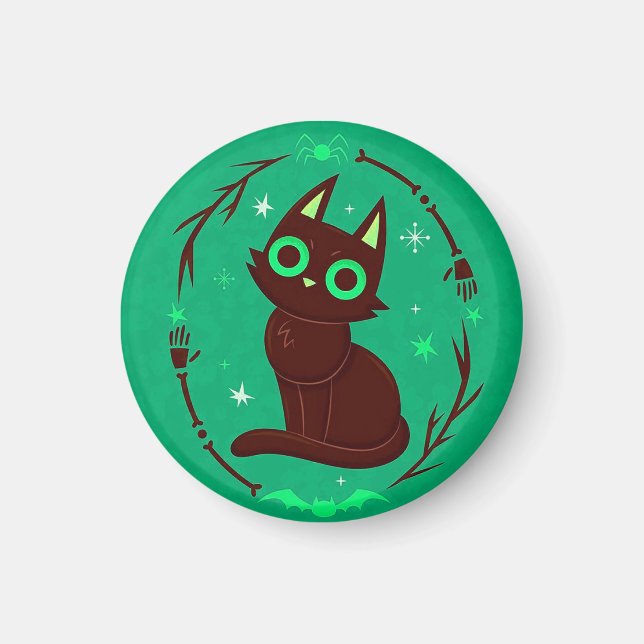Imán Ilustración de dibujos animados de un gato negro d (Frente)