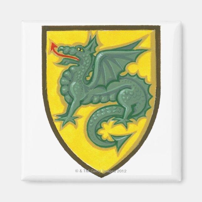 Imán Ilustracion de dragón verde pegando rojo (Frente)