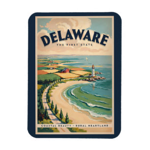 Imán Ilustración de faro de Delaware Arte de viaje retr