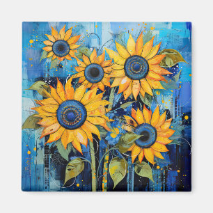 Imán Ilustracion de flores silvestres de girasol