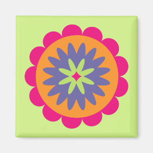 Imán ilustración de formas florales naranja y rosa