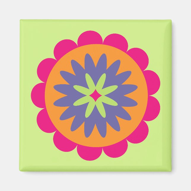 Imán ilustración de formas florales naranja y rosa (Frente)