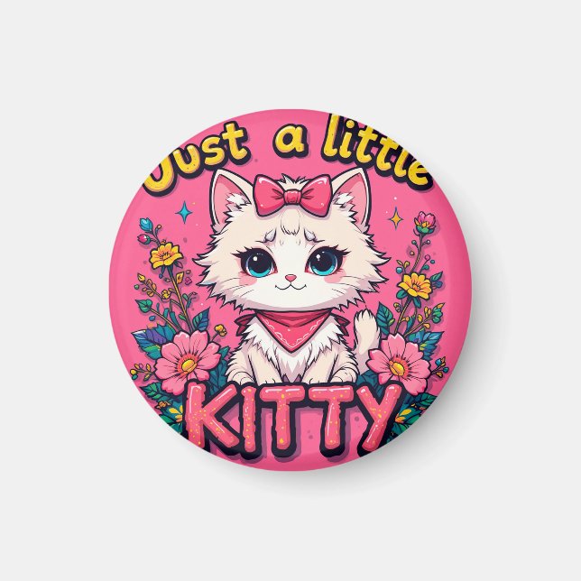 Imán Ilustración de gatito blanco adorable (Frente)
