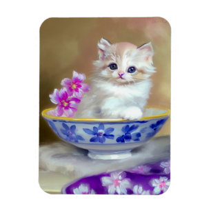 Imán Ilustracion de gatito blanco vintage