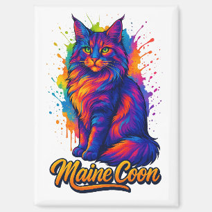 Imán Ilustracion de gato colorido de arte pop de Maine 