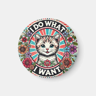 Imán Ilustración de gato con flores y eslogan positivo
