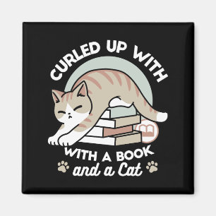 Imán Ilustracion de Gato de Amante de Libros - Curva y