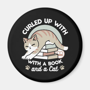 Imán Ilustracion de Gato de Amante de Libros - Curva y