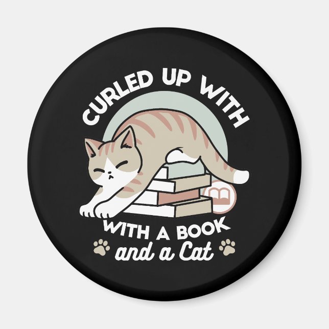 Imán Ilustracion de Gato de Amante de Libros - Curva y  (Frente)