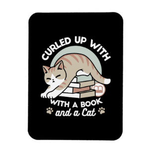 Imán Ilustracion de Gato de Amante de Libros - Curva y