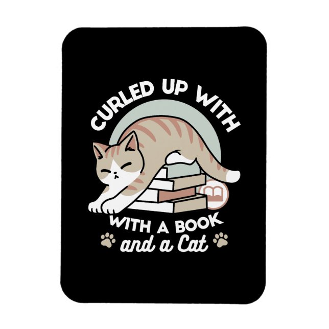 Imán Ilustracion de Gato de Amante de Libros - Curva y  (Vertical)