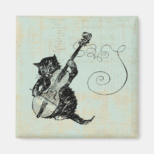 Imán Ilustracion de gato de música Verde azulada en vi