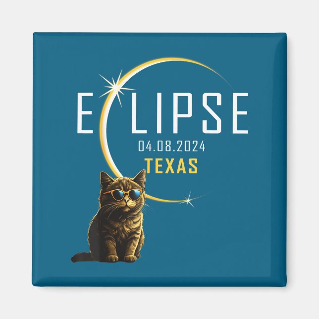 Imán Ilustración de gato del eclipse solar total de Tex (Frente)