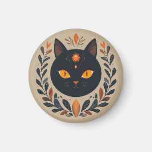 Imán Ilustración de gato negro con ojos vibrantes