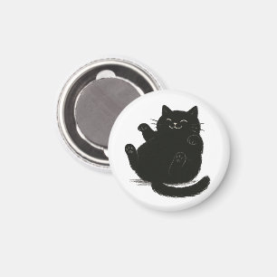 Imán Ilustración de gato negro gordo y lindo Lazy Chonk