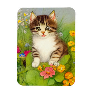 Imán Ilustracion de gato sonriente vintage