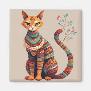 Imán Ilustración de gato tribal boho Diseño de arte pop