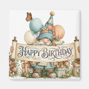 Imán Ilustración de gnomo de cumpleaños con globos