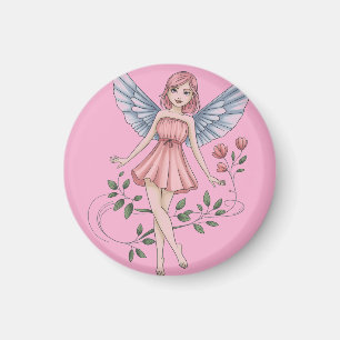 Imán Ilustración de hada con vestido rosa y alas