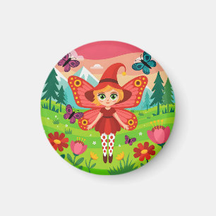 Imán Ilustración de hada mariposa en bosque caprichoso