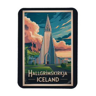 Imán Ilustración de Hallgrimskirkja en Islandia Arte de