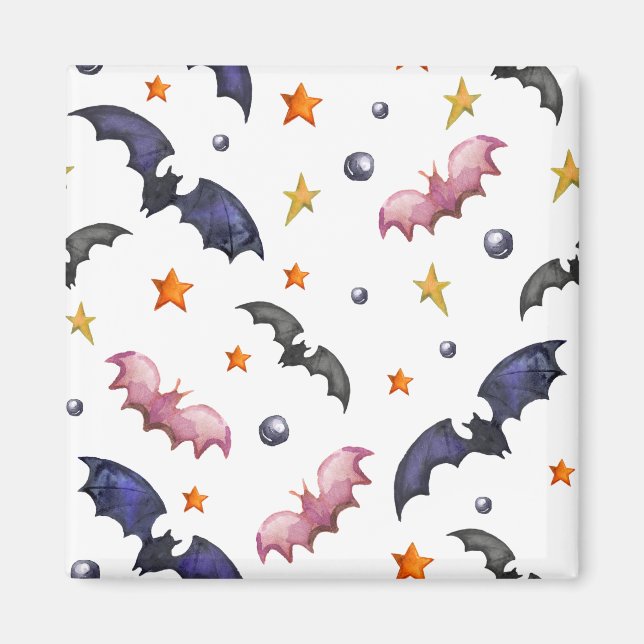 Imán Ilustracion de Halloween con murciélagos y estrell (Frente)