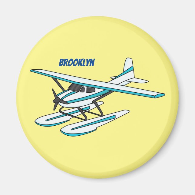 Imán Ilustracion de hidroavión azul blanco (Frente)