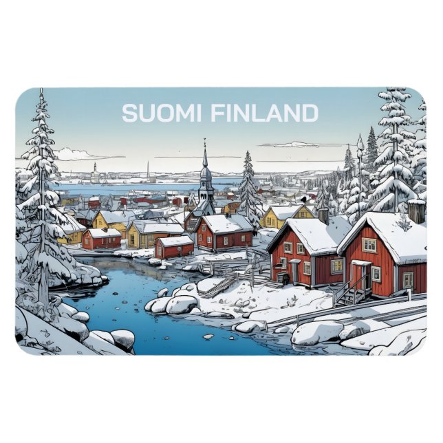 Imán Ilustracion de invierno de Finlandia (Horizontal)