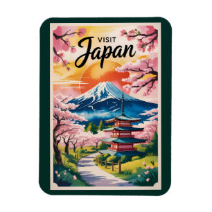 Imán Ilustración de Japón Monte Fuji Arte de Viaje Vint