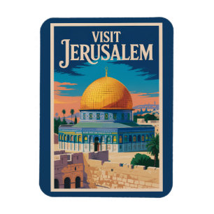Imán Ilustración de Jerusalén Israel Arte de Viaje Vint