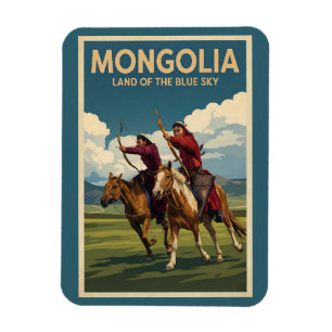 Imán Ilustración de jinetes de Mongolia Arte de viaje v