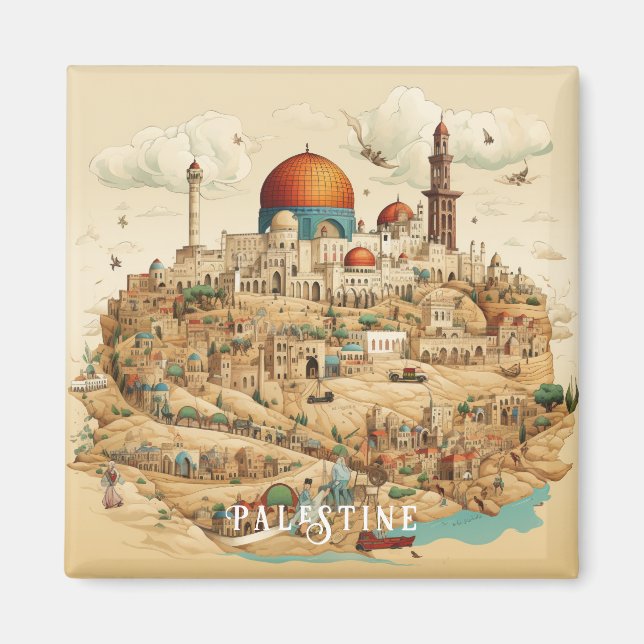 Imán Ilustracion de la ciudad de Palestina (Frente)